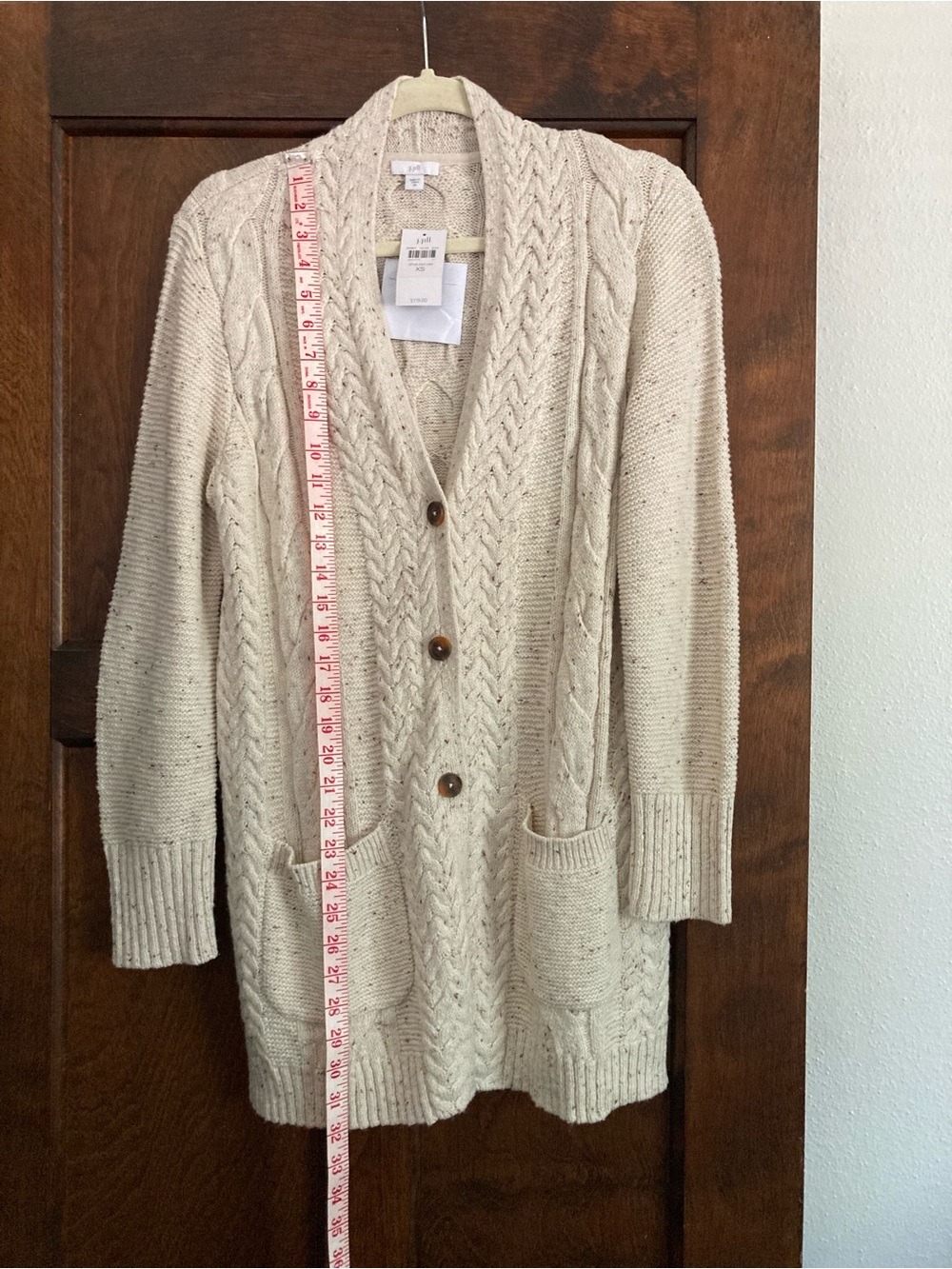 J. Jill Cream Cable-Knit Shawl Collar Cardigan - Picture 3 of 7